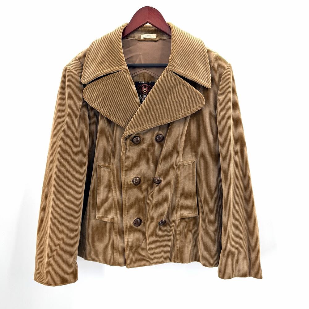 VTG 70’s Europe Craft Brown Corduroy Blanket Lined Double Breasted Coat Mens 42